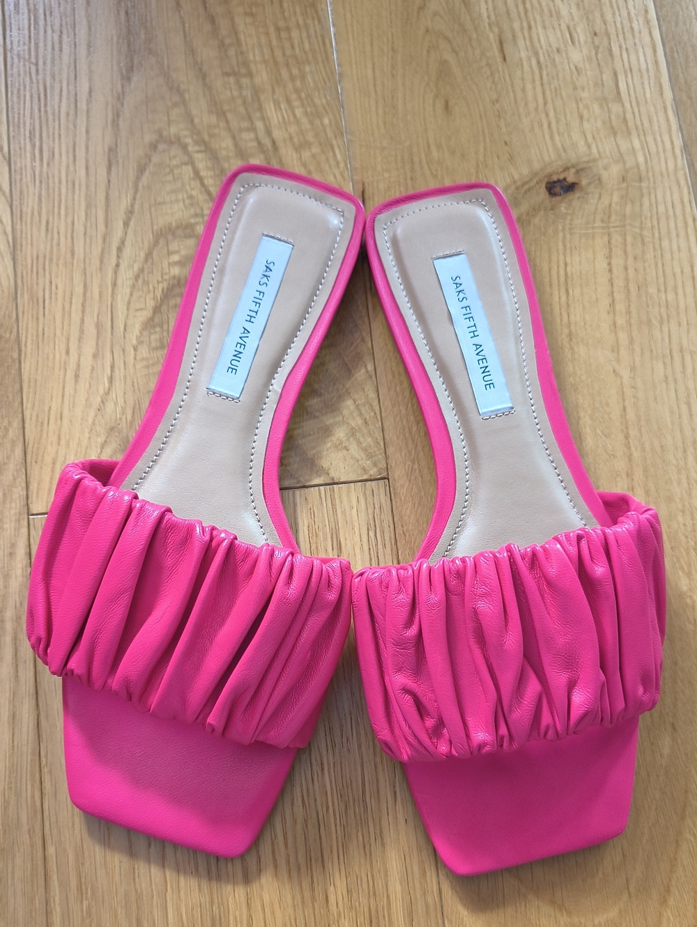 Saks Fifth Avenue Fuchsia Ruched Slide Sandals NWOT